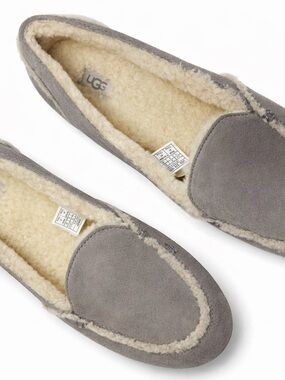 UGG Gray Suede Shearling-Lined Slip-On Slippers